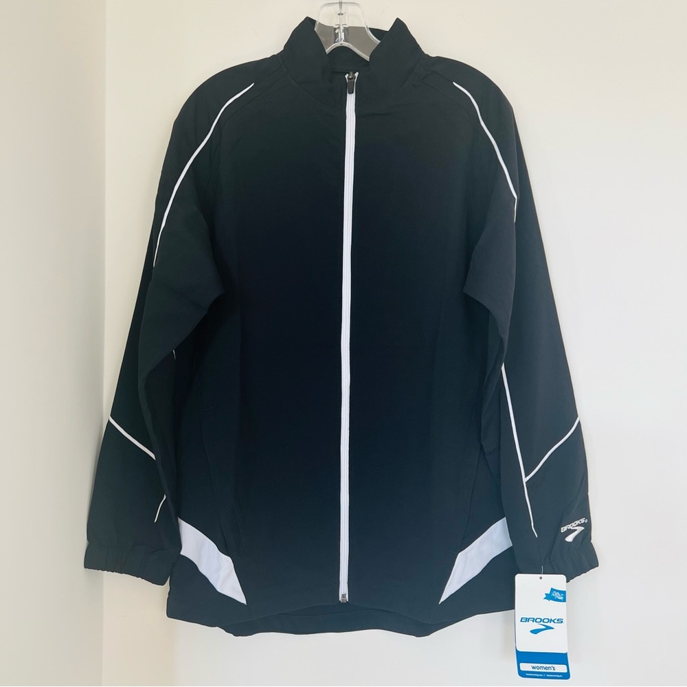BROOKS  Equilibrium Running Jacket Womens Sz M Black White Full Zip